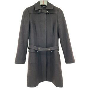 TAHARI Black Wool Blend Belted Midi‎ Jacket Size M
